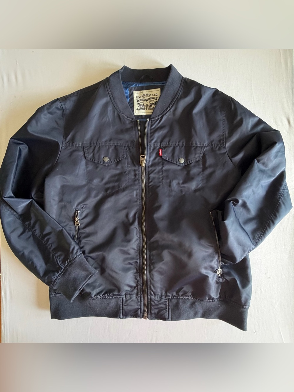 Levi’s Trucker Style Mens Water Repellent Lined Zip Jacket Navy Blue 4 Pocket XL